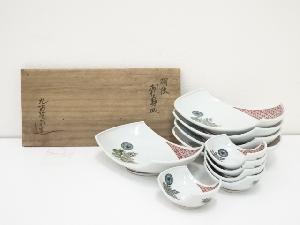 九谷焼　陶泉造　桐紋刺身皿5客（共箱）
